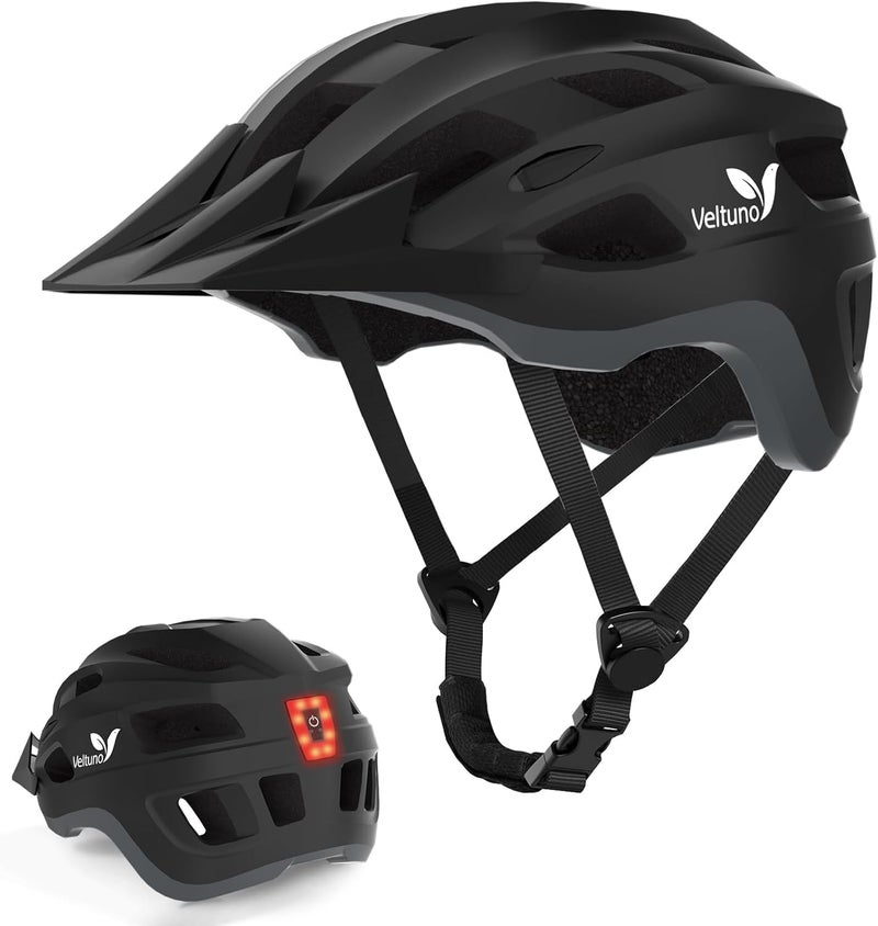 Veltuno Bike Helmet for Adults, Lightweight Mountain Bicycle Helmet with USB Rechargeable LED Rear Light, Removable Sun Visor for Women, Men, Suitable for Cycling and Commuting - Image 1